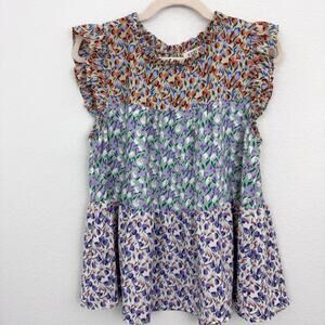 Kori Womens Sleeveless Tank Top Blouse Size S Ruffle Floral Feminine Flowy Multi